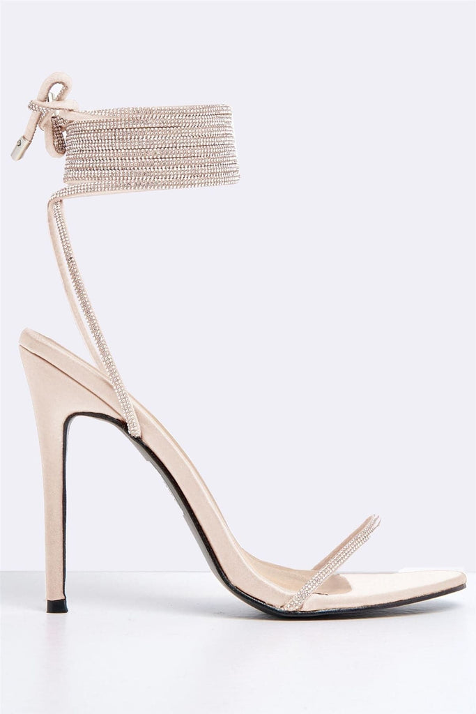 Paula Diamante Straps Lace-up Heels in Champagne Heels Miss Diva 