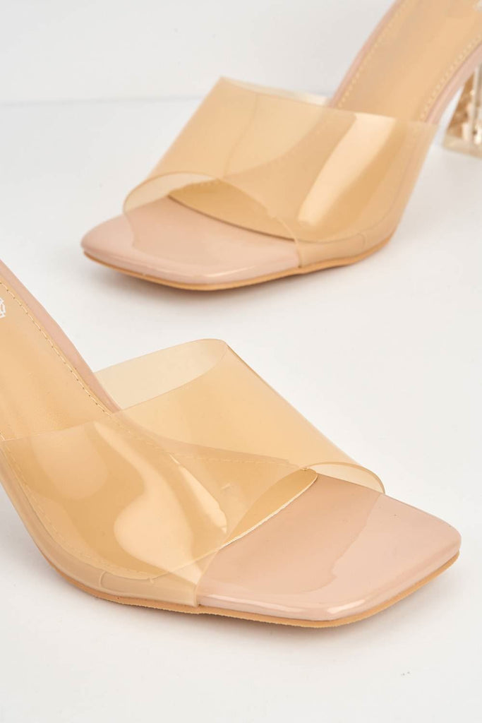 Vidre Square-Toe Perspex Band Mules in Nude Heels Miss Diva 