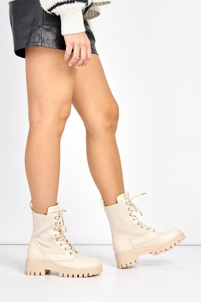 Frankii Lace-up Ankle Boot in Beige Boots Miss Diva 