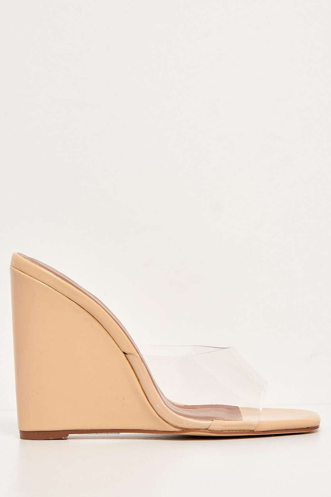 Cari Perspex Band Wedge Mule in Nude Patent Heels Miss Diva 