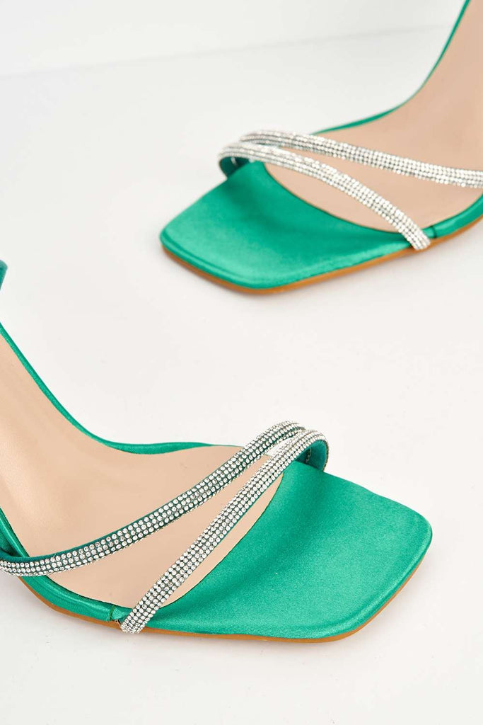 Freena Diamante Embellished Strappy Heeled Sandals in Green Heels Miss Diva 