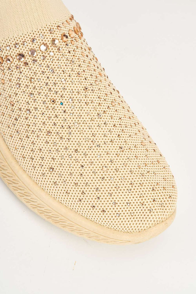 Stilla Diamante Embellished Slip-on Trainer in Beige Trainers Miss Diva 