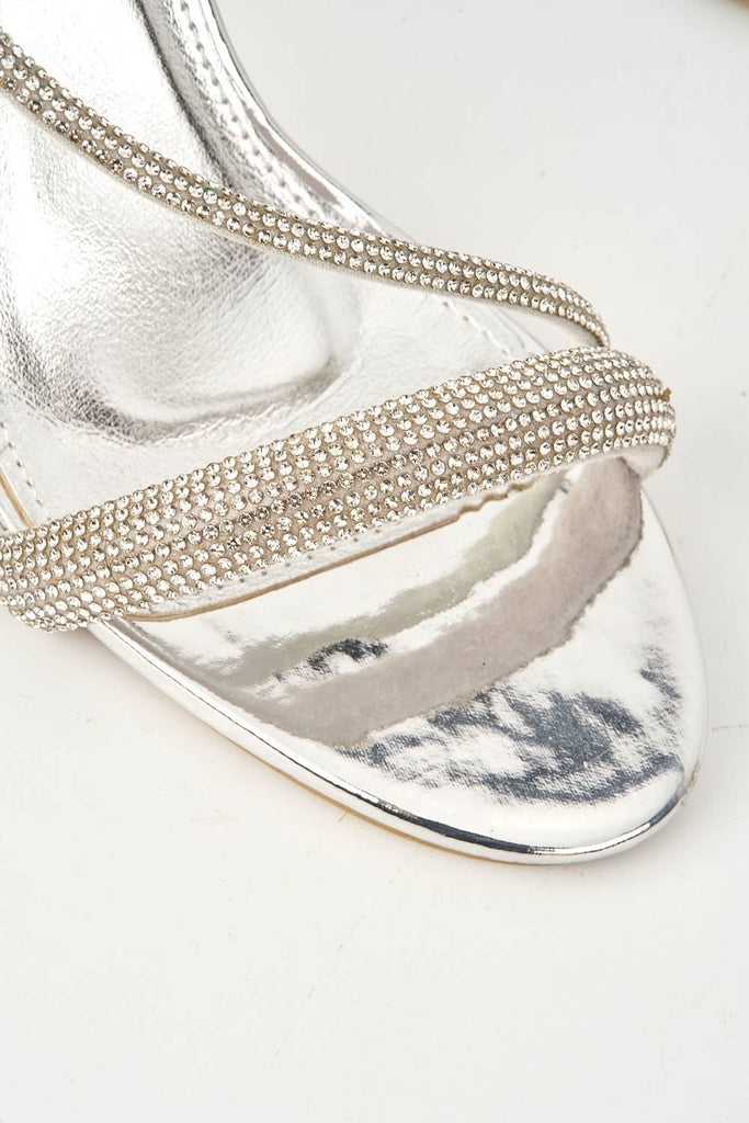 Elance Diamante Embellished Sling-Back Heeled Sandals in Silver Heels Miss Diva 