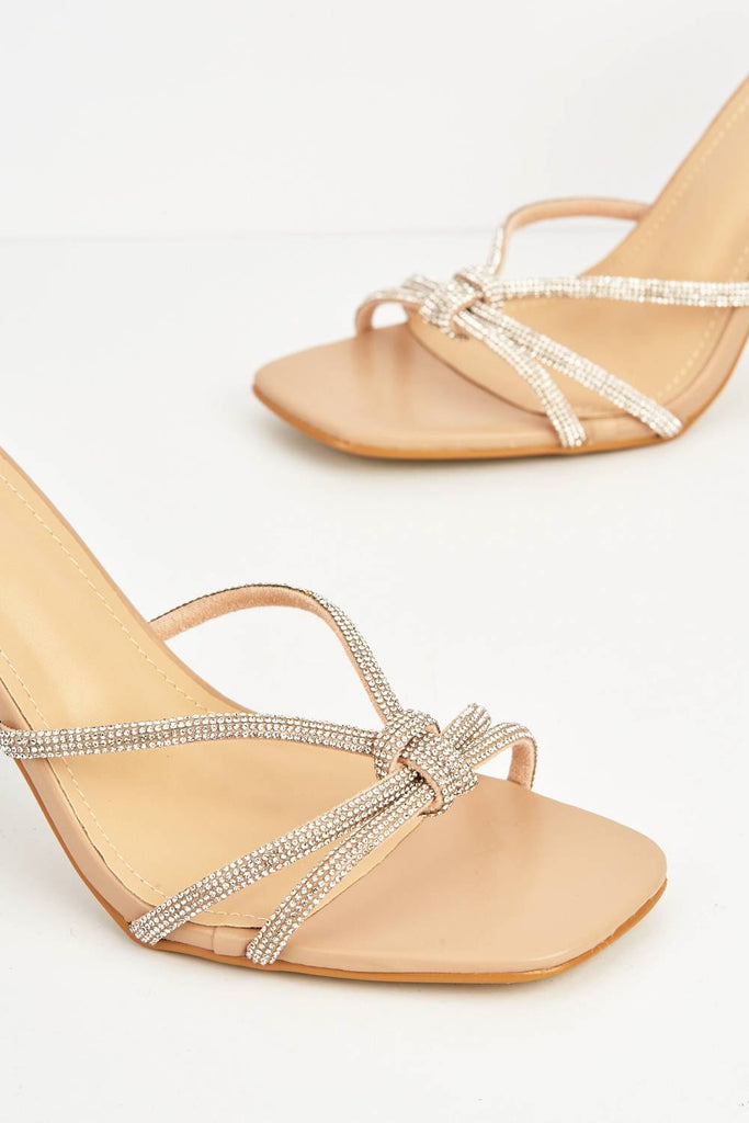 Rama Diamante Embellished Lace-up Heels with Knot Detail in Beige Heels Miss Diva 