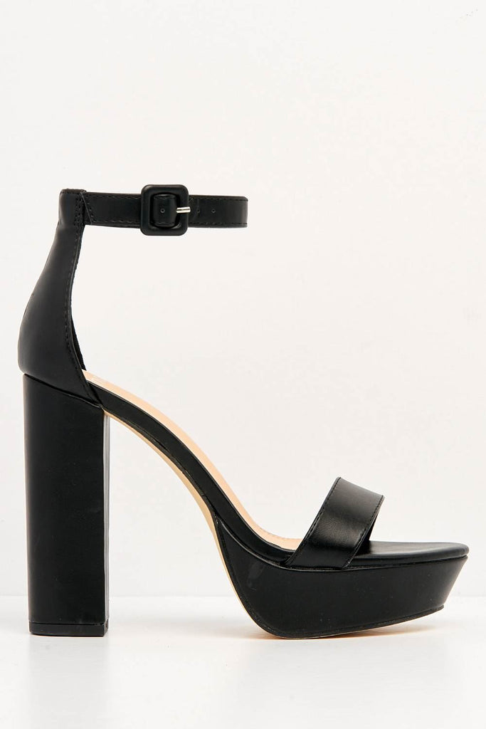 Ladysmith Plain Band Platform Anklestrap Sandal in Black Heels Miss Diva 