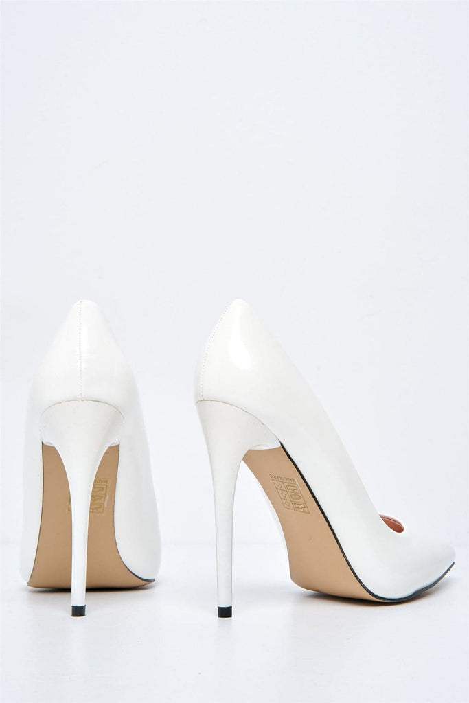 Mila High Stiletto Heel Court Shoe in White Patent Heels Miss Diva 