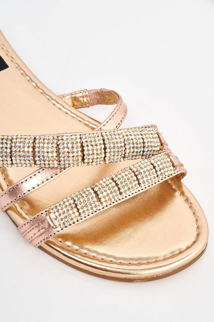 Sani Diamante Embellished Sliders in Gold Flats Miss Diva 