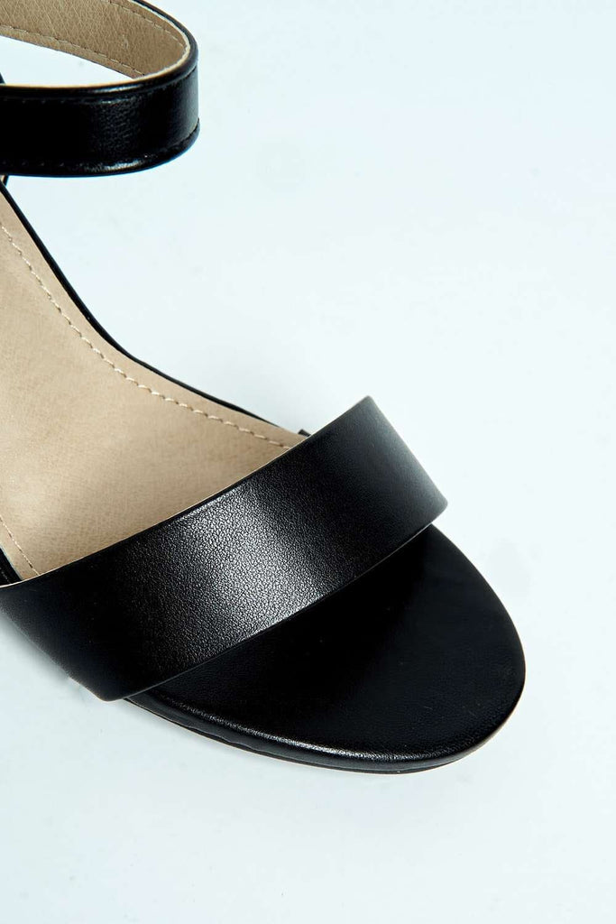 Flori Thick Anklestrap & Band Heeled Sandal in Black Matt Heels Miss Diva 