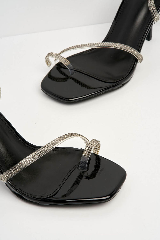 Kudos Diamante Strappy Lace-up Sandal in Black Heels Miss Diva 
