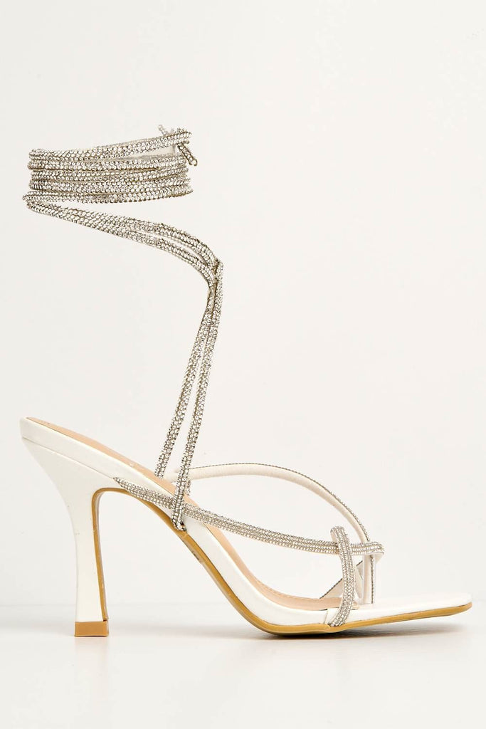 Balfi Diamante Toe Ring Lace-up Straps Heels in White Heels Miss Diva 