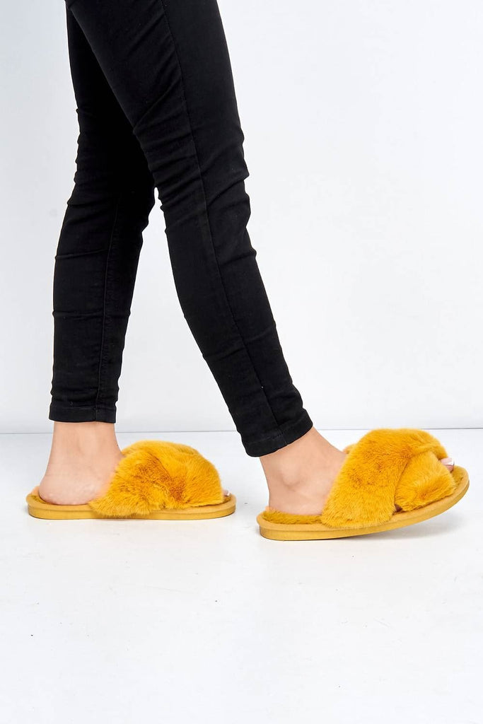 Zhuzh Fluffy Knot Slider in Mustard Flats Miss Diva 