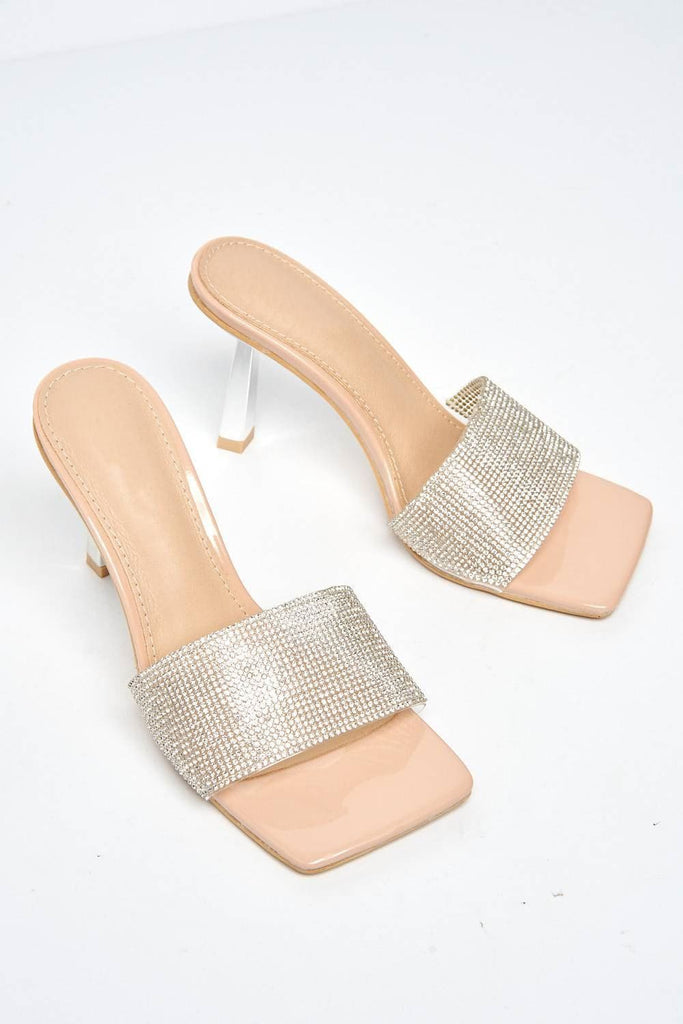 Porto Diamante Band Slanted Heel Mule in Nude Heels Miss Diva 