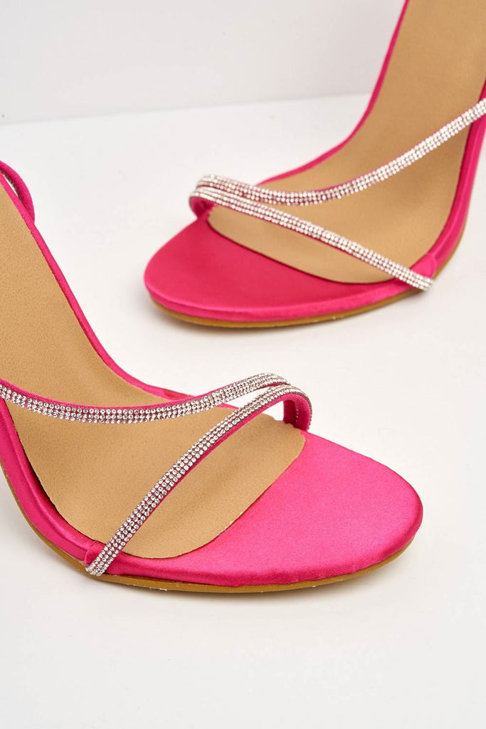 Melilla Diamante Straps Anklestrap Heeled Sandal in Fuchsia Satin Heels Miss Diva 