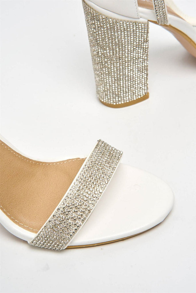 Karla Diamante Band & Heel Anklestrap Sandal in White Heels Miss Diva 