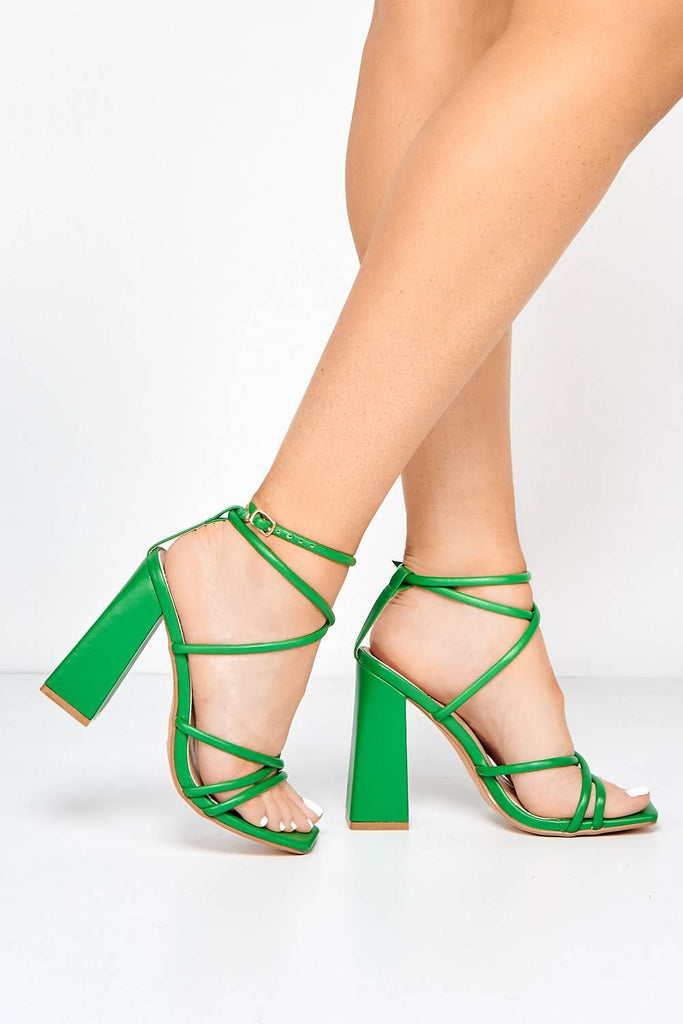 Chania Thick Strappy Block Heel Sandal in Green Heels Miss Diva 