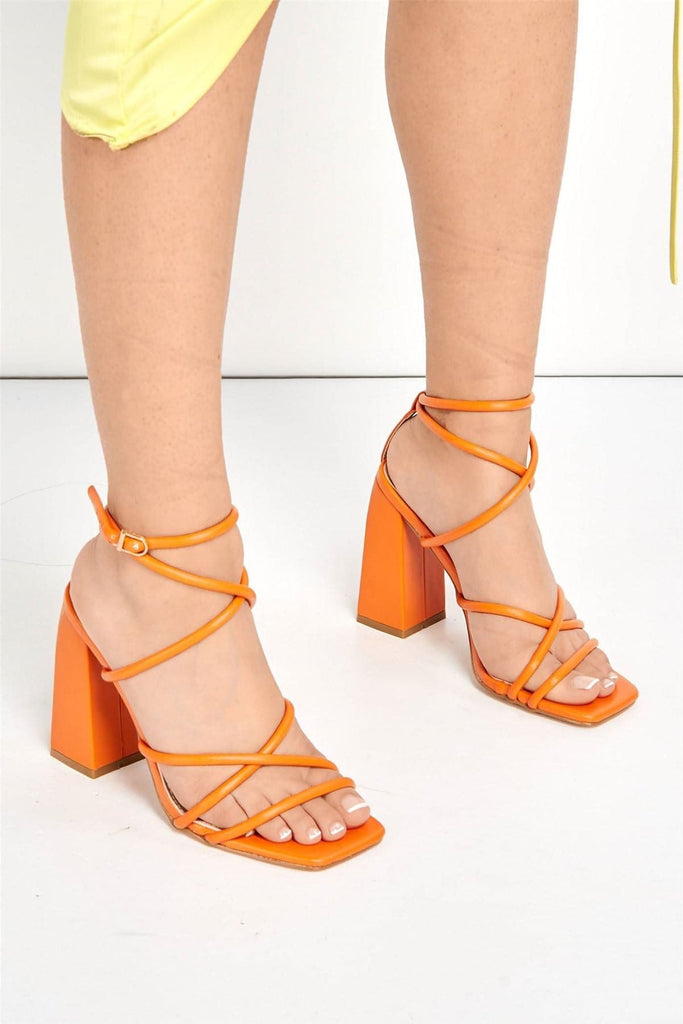 Chania Thick Strappy Block Heel Sandal in Orange Heels Miss Diva 