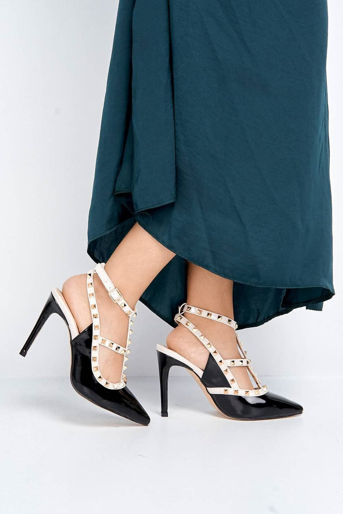 Vienna Studded Anklestrap Heels in Black Patent Heels Miss Diva 
