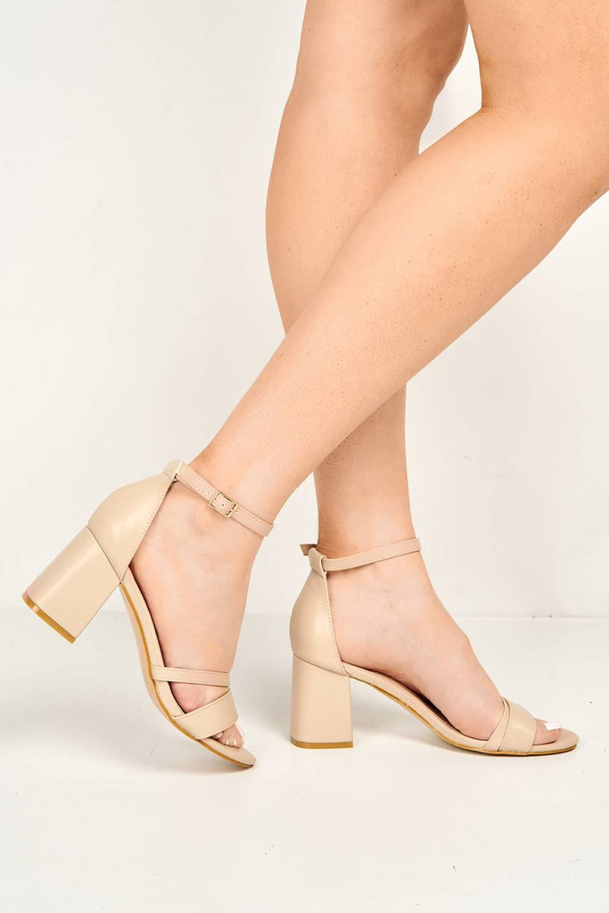 Aubrie Ankle Strap Block Heel Sandals in Nude PU Heels Miss Diva 