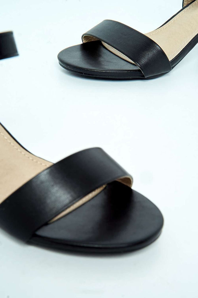 Flori Thick Anklestrap & Band Heeled Sandal in Black Matt Heels Miss Diva 