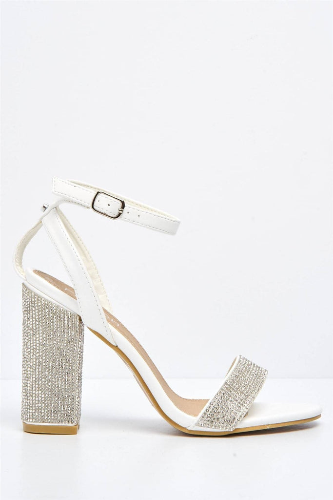 Messina Diamante Embellished Block Heels in White Heels Miss Diva 