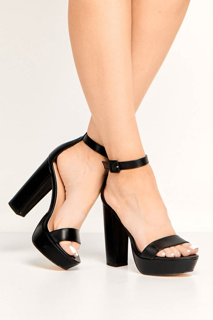 Ladysmith Plain Band Platform Anklestrap Sandal in Black Heels Miss Diva 