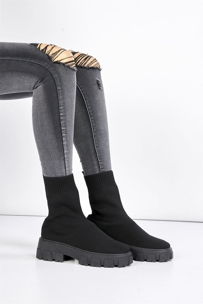 Enid Chunky Sock Boot in Black Boots Miss Diva 