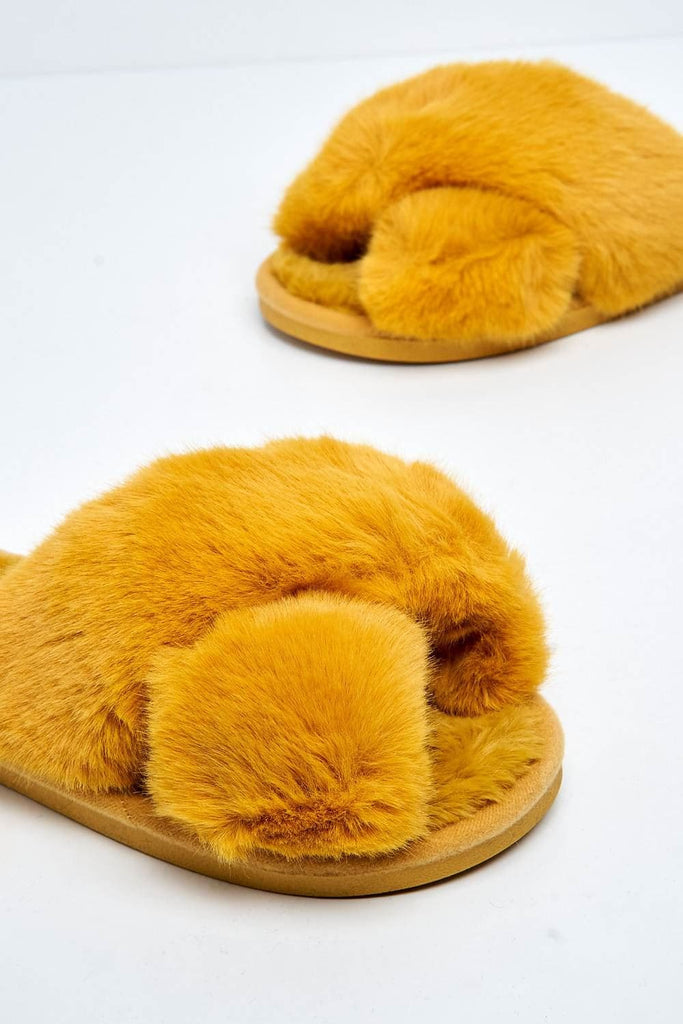 Zhuzh Fluffy Knot Slider in Mustard Flats Miss Diva 