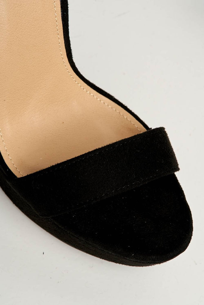 Azaria Ankle Strap Block Heel Platform Heeled Sandals in Black Suede Heels Miss Diva 