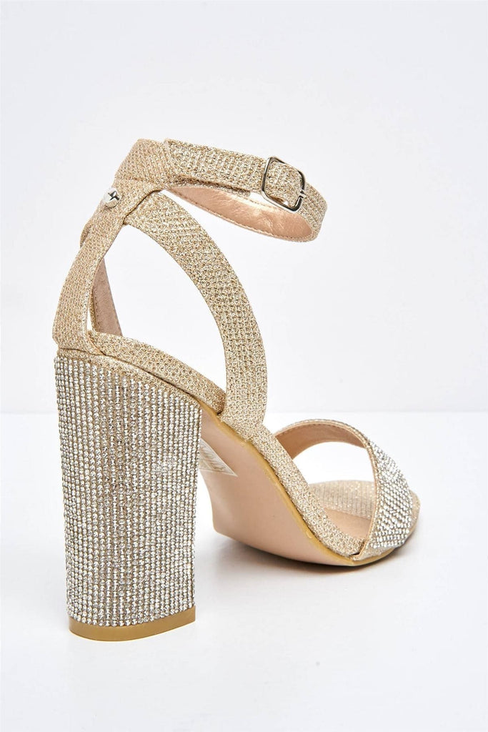 Messina Diamante Embellished Block Heels in Champagne Heels Miss Diva 