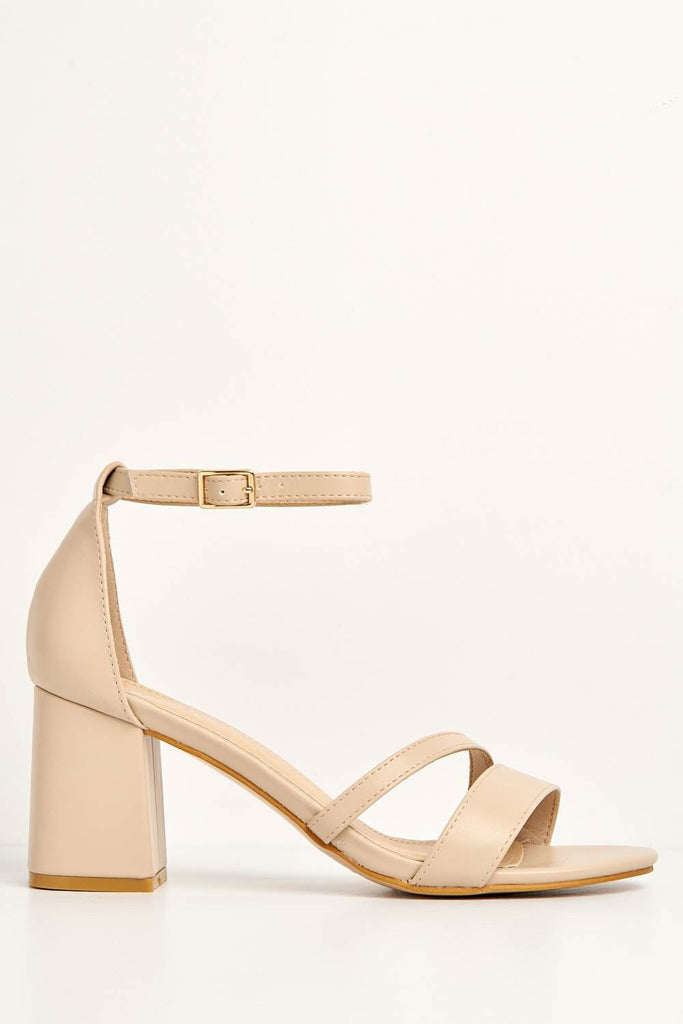 Aubrie Ankle Strap Block Heel Sandals in Nude PU Heels Miss Diva 