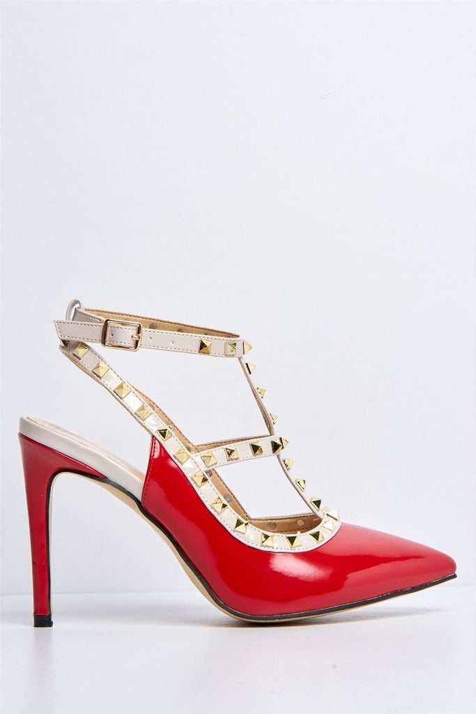 Vienna Studded Anklestrap Heels in Red Patent Heels Miss Diva 