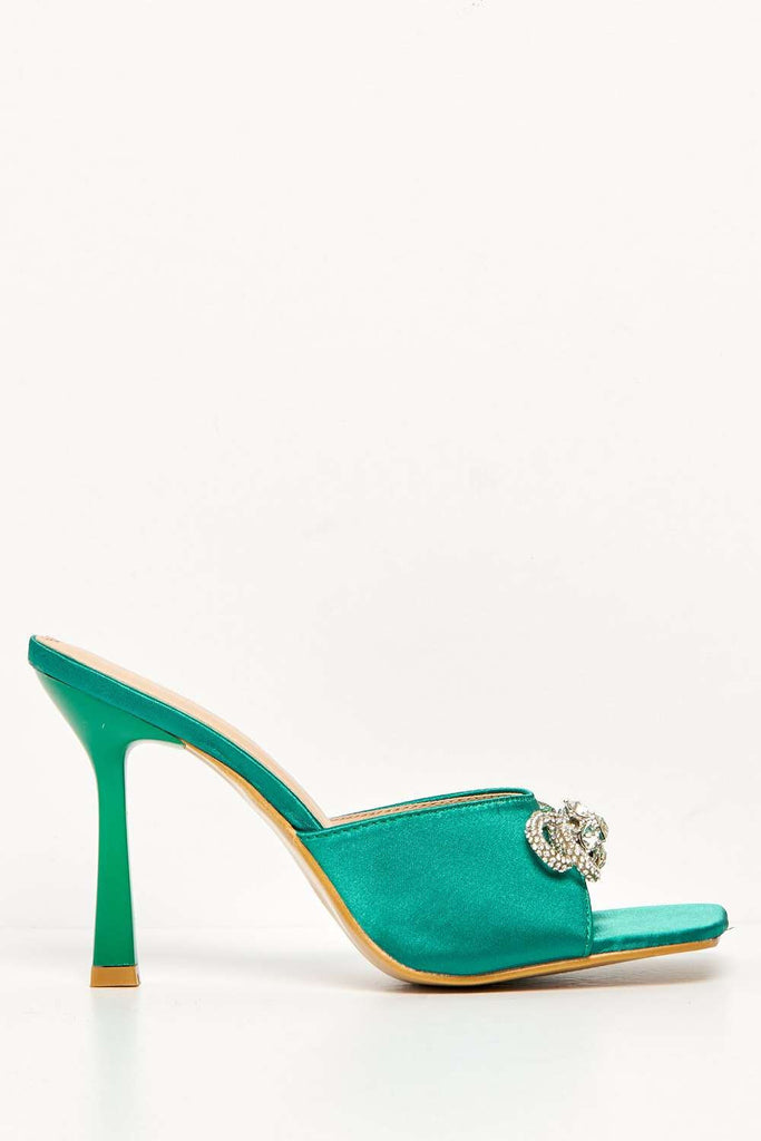 Mache Perspex Band with Diamante Bow Detail Mule in Green Heels Miss Diva 