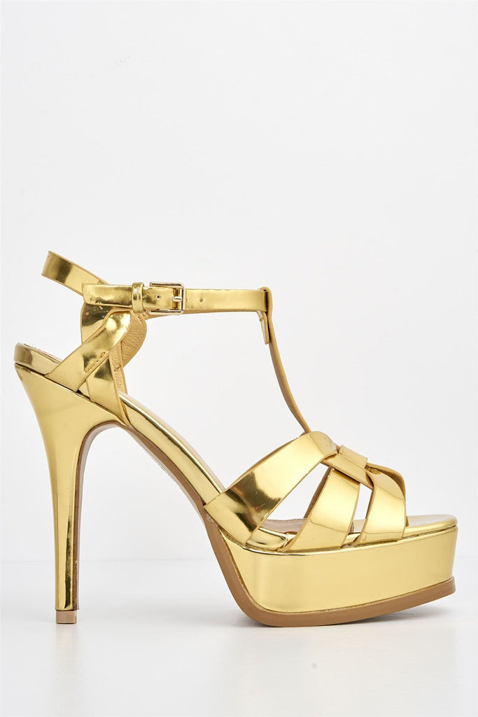 Tani High Platform T-Bar Sandals in Gold Heels Miss Diva 