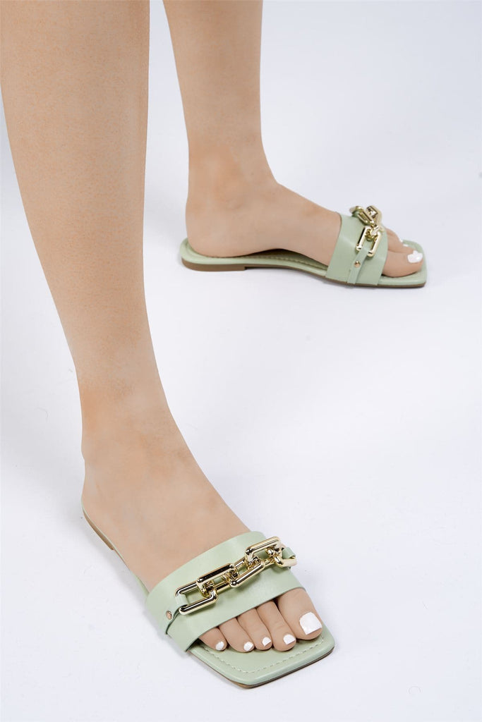 Harlow Statement Chain Flat Sandal in Mint Flats Miss Diva 