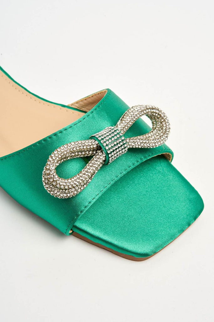 Bailey Diamante Bow Detail Band Slider in Green Flats Miss Diva 
